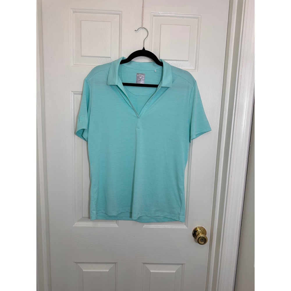 Callaway Opti-Dri Women Aqua Mint Green V-Neck Golf Polo Shirt Large
